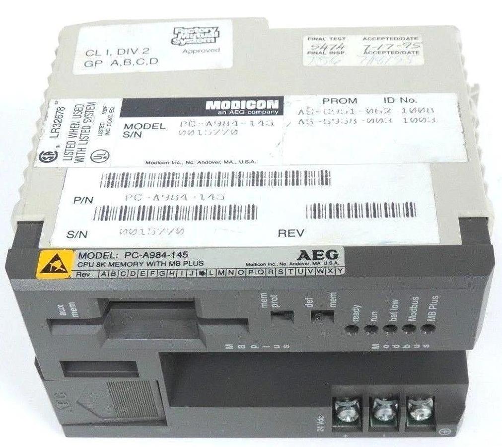 Used MODICON PC-A984-145 CPU 8K MEMORY WITH MB PLUS PCA984142