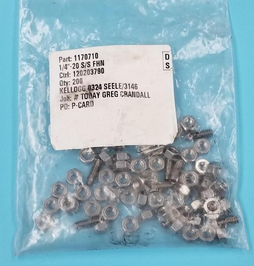 Used LOT OF 30 NEW FS94C 1/4" NUTS W/ (9) 1170710 20 S/S FHN HEX SCREWS