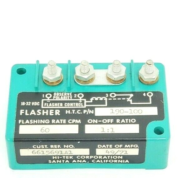 Used HI-TEK CORPORATION 190-100 FLASHER CONTROL MODULE, 60CPM RATE, 1:1 ON-OFF RATIO