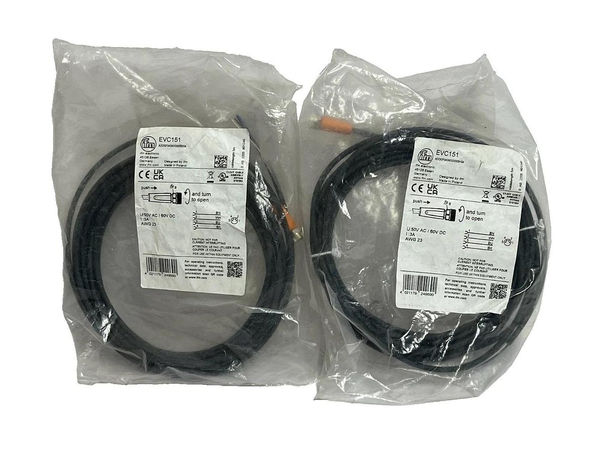 Lot of 2 ifm electronic EVC151 M12 Connection Cable 4-Pin 2m Black
