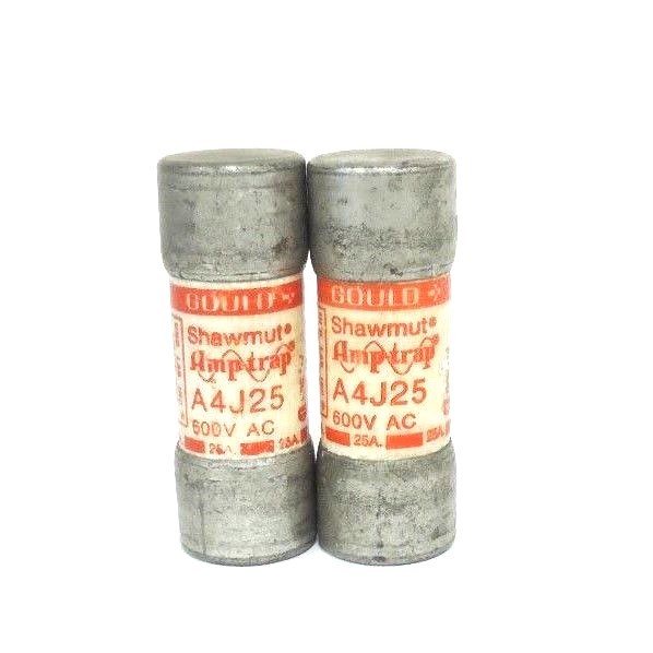 Used LOT OF 2 GOULD SHAWMUT A4J25 AMP-TRAP FUSES 600V AC
