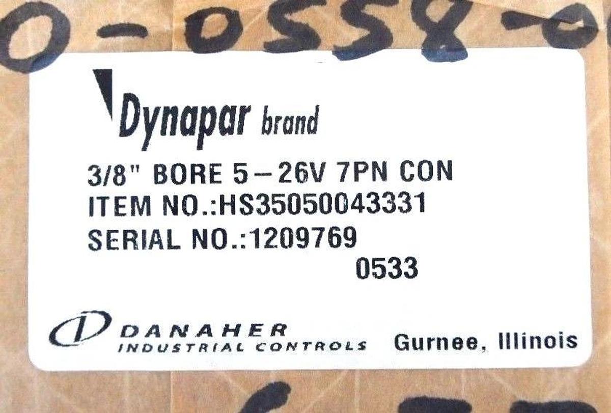 NIB DANAHER DYNAPAR HS35050043331 ENCODER 5-26V, 7PIN CONNECTOR, 3/8" BORE