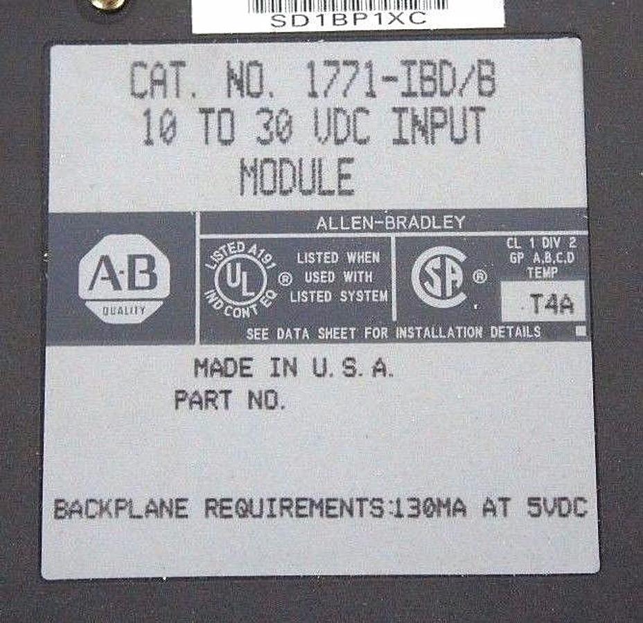 Used LOT OF 2 ALLEN BRADLEY 1771-IBD/B VDC INPUT MODULES W/ 1771-WH WIRING ARM