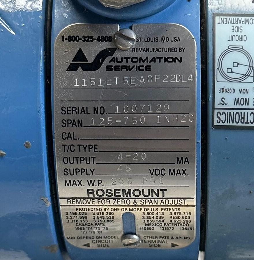 Used For Parts ROSEMOUNT 1151LT5EA0F22DL4 SMART PRESSURE TRANSMITTER 4-20mA 45VDC