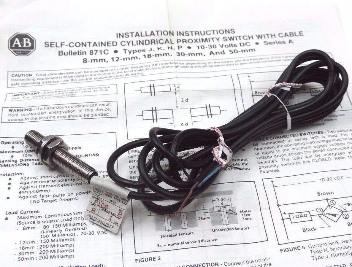 Used NIB ALLEN BRADLEY 871C-P1C8 CYLINDRICAL INDUCTIVE PROX. SWITCH 871CP1C8 SER. A