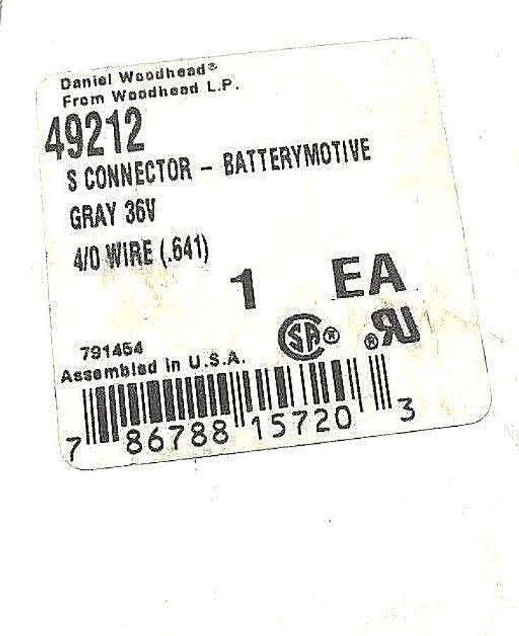 NIB BRAD HARRISON WOODHEAD 49212 S CONNECTOR - BATTERYMOTIVE GRAY 36V