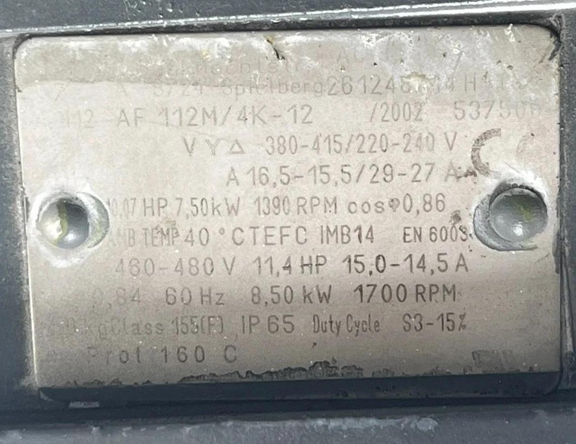 Used ATB AF-112M/4K Electric Motor | 3-Phase 4-Pole | 5.5kW (7.5HP) 1425 RPM IEC