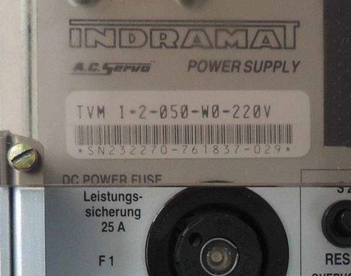 Used INDRAMAT TVM1.2-050-W0-220V SERVO POWER SUPPLY, 220VAC, TVM 1-2-050-W0-220V, 1.2
