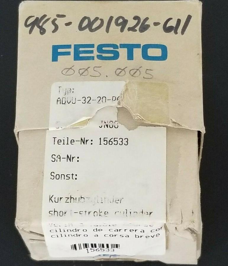 Used NEW FESTO ADVU-32-20-PA COMPACT PNEUMATIC CYLINDER, 0.8-10BAR, ADVU3220PA