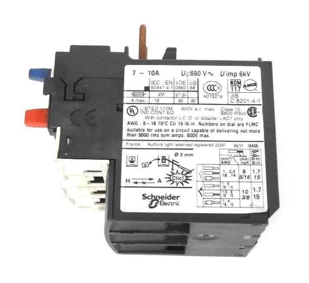 Used SCHNEIDER ELECTRIC LRD14 THERMAL OVERLOAD RELAY 7-10A