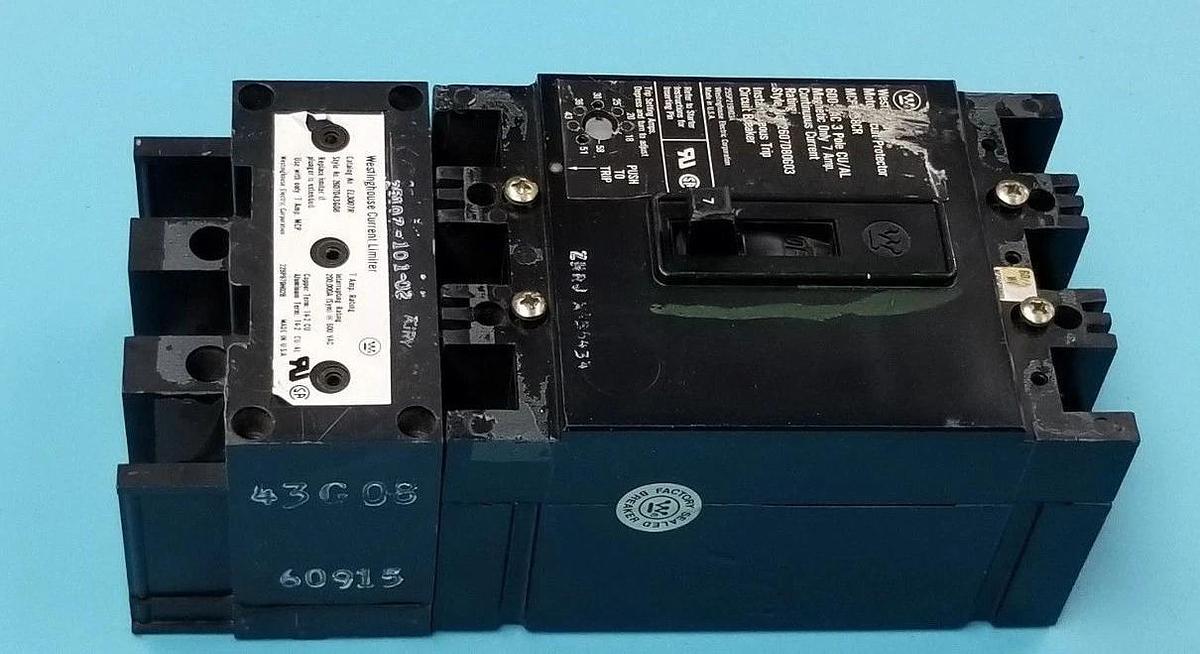 Used WESTINGHOUSE 2607D80G03 CIRCUIT BREAKER MCP0358CR , 7AMP 3POLE 600VAC, EL3007R