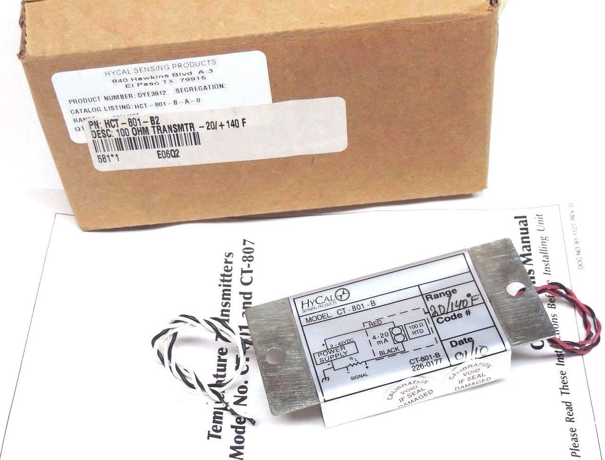 Used NIB HYCAL SENSING PRODUCTS CT-801-B RANGE -20/140 DEG.F, HCT-801-B2 TRANSMITTER