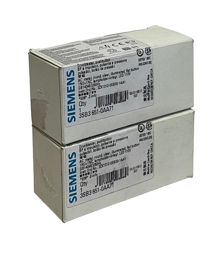 Used 2 SIEMENS 3SB3 651-0AA71 / 3SB36510AA71 ILLUMINATED PUSHBUTTONS 110V CLEAR NSMP