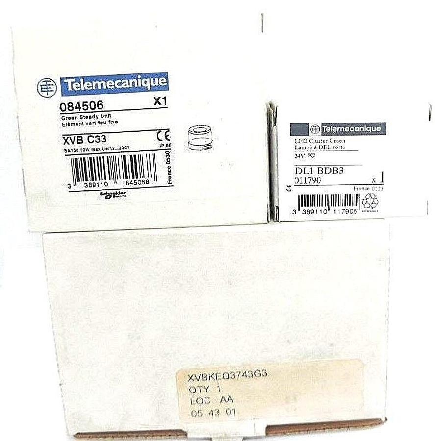 Used NIB TELEMECANIQUE XVBKEQ3743G3 OVER PACK W/ XVB-C33 GREEN STEADY UNIT & DL1-BDB3
