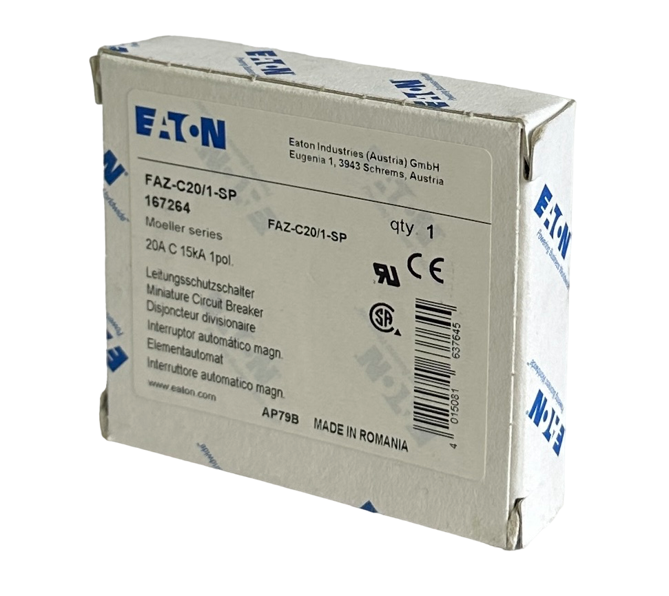 Used NEW EATON FAZ-C20/1-SP / 167264 MOELLER SERIES 20A CIRCUIT BREAKER 1POL 15kA