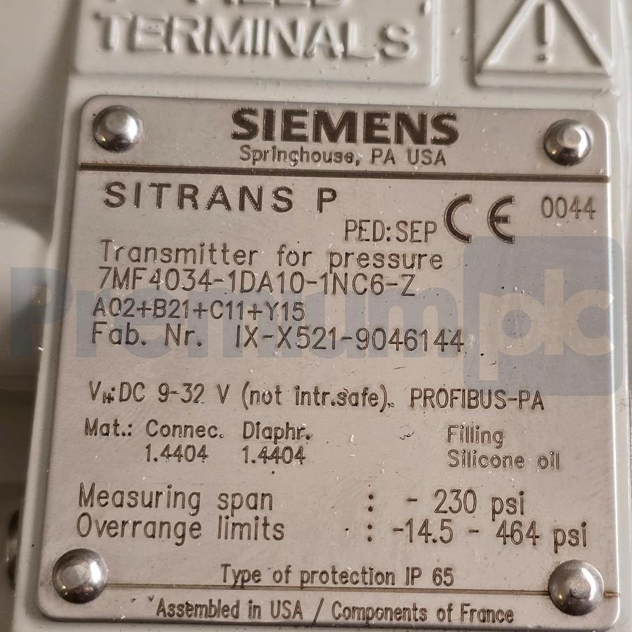 Used Siemens 7MF4034-1DA10-1NC6-Z A02+B21+C11+Y15 SITRANS P DS III P410 Transmitter