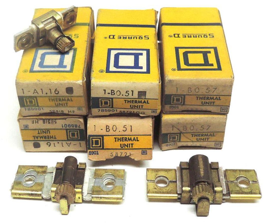 Used LOT OF 6 NIB SQUARE D HEATER ELEMENTS (2) 1-B0.57 (2) 1-B0.51 (2) 1-A1.16