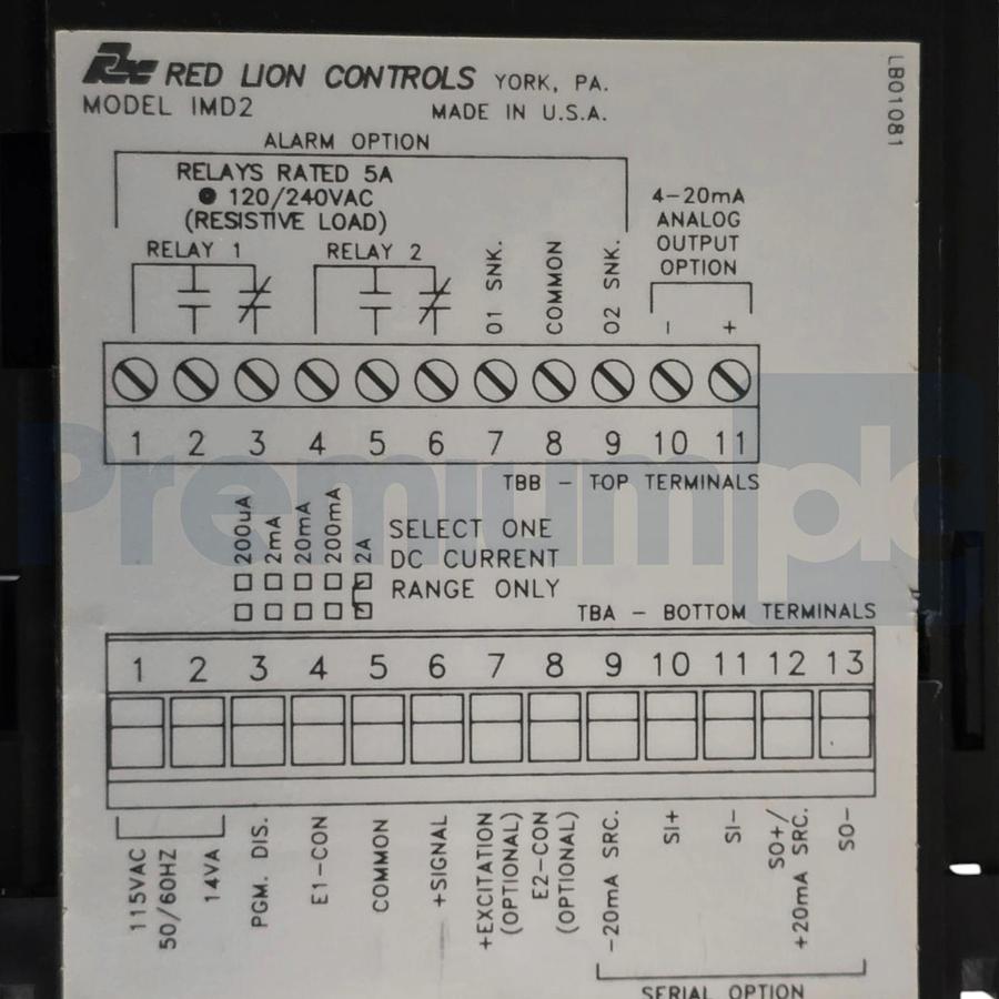 Used Red Lion IMD20000 IMD2 Apollo DC Current Panel Meter 6-Digit LED 115VAC NSNP