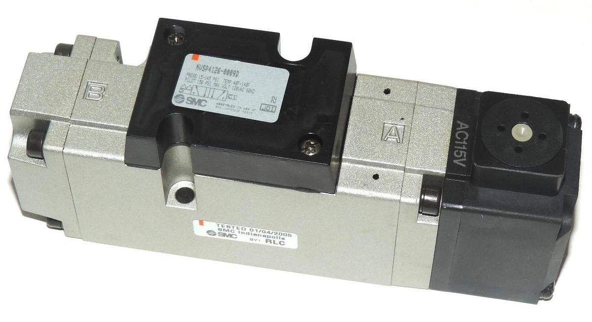 Used NEW SMC NVSP4126-0009D SOLENOID VALVE 150 PSI MAX, 120 VAC, 60 HZ, NVSP41260009D