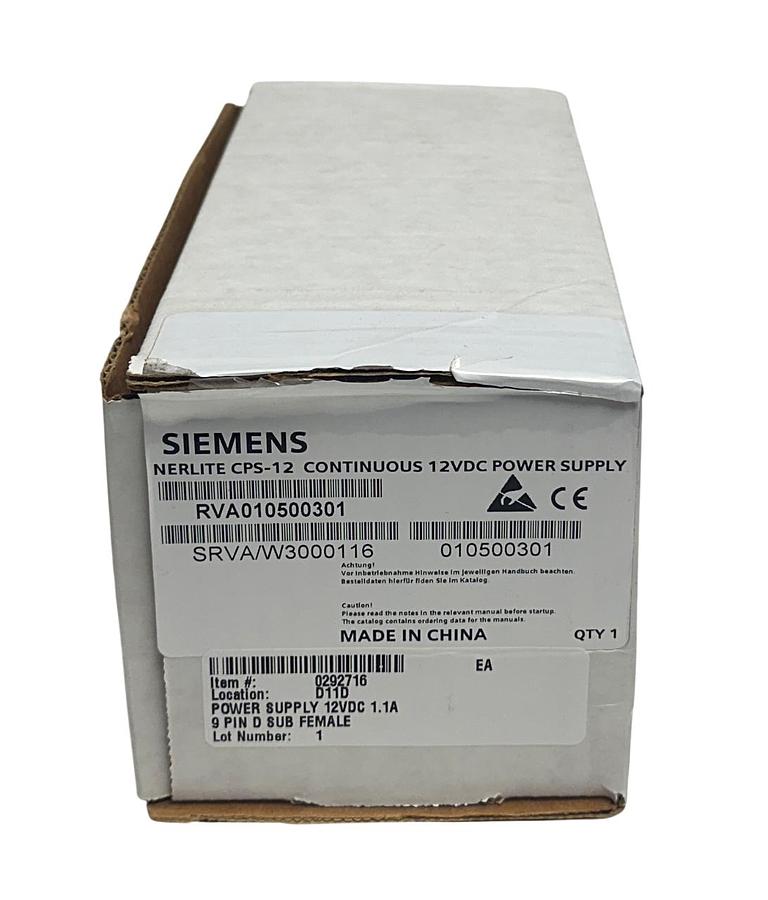 Used SIEMENS RVA010500301 / CPS-12 NERLITE CONTINUOUS 12VDC POWER SUPPLY 1.1A NSMP