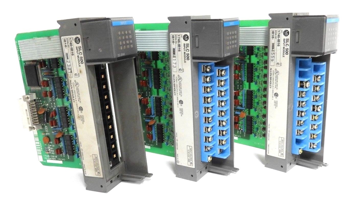 Used LOT OF 3 ALLEN BRADLEY 1746-IB16 INPUT MODULES SER. C, MISSING COVERS 1746IB16