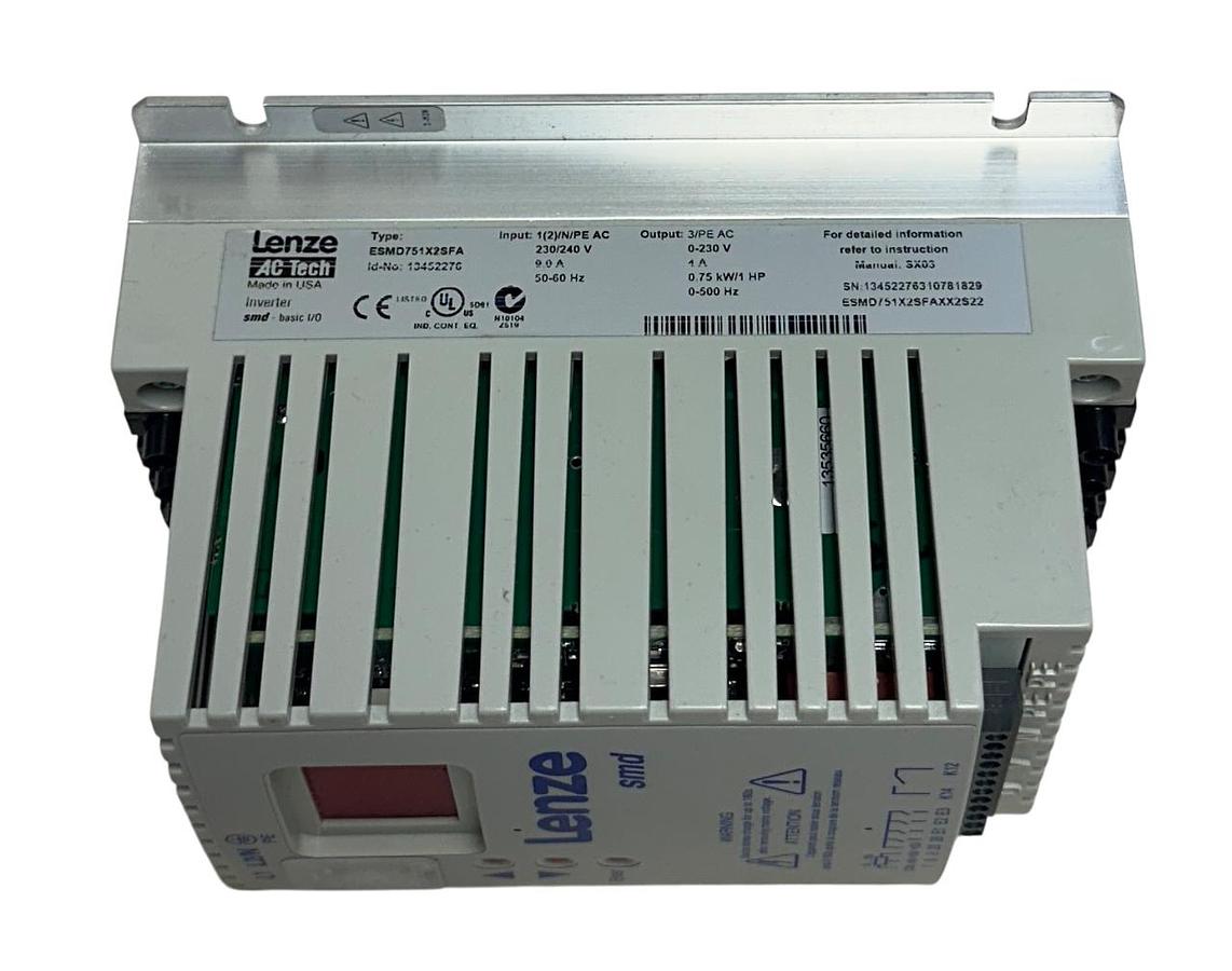 Used LENZE AC TECH ESMD751X2SFA / 13452276 SMD INVERTER DRIVE 0.75kW/1.0HP NSMP *READ