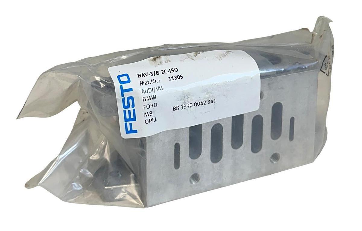 Used FESTO NAV-3/8-2C-ISO / 11305 PNEUMATIC MANIFOLD SUB-BASE NSFS