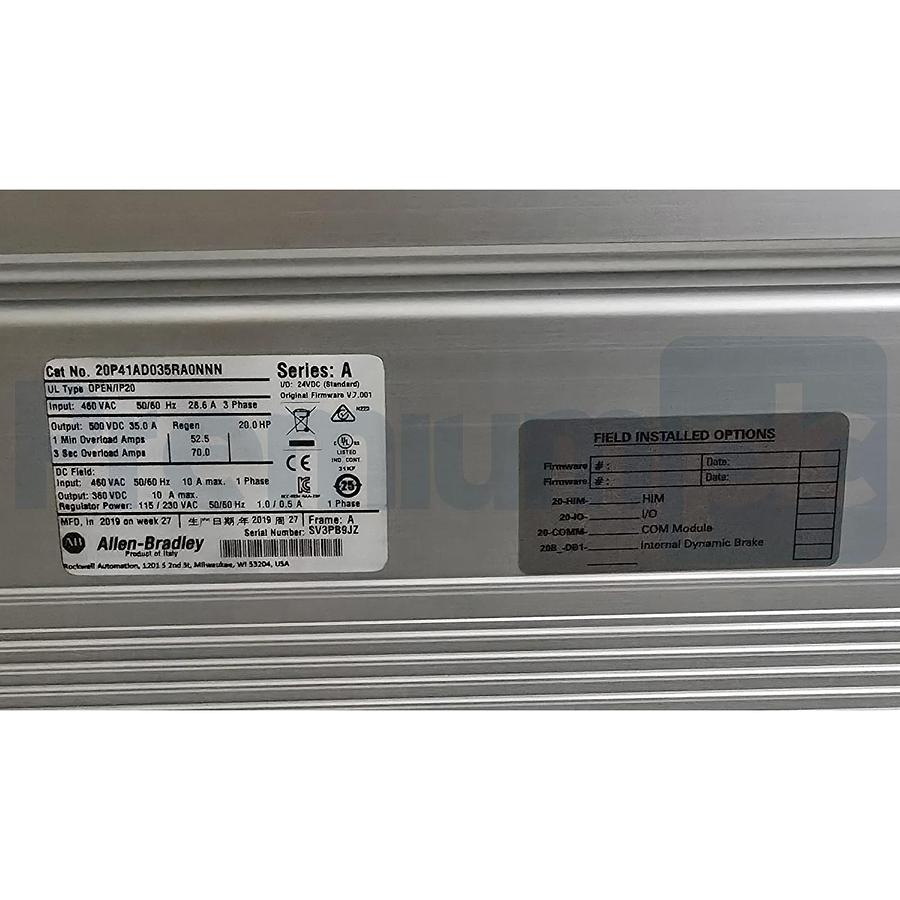 Used Allen-Bradley 20P41AD035RA0NNN /A PowerFlex DC Drive 20HP 460VAC w/HMI USPI