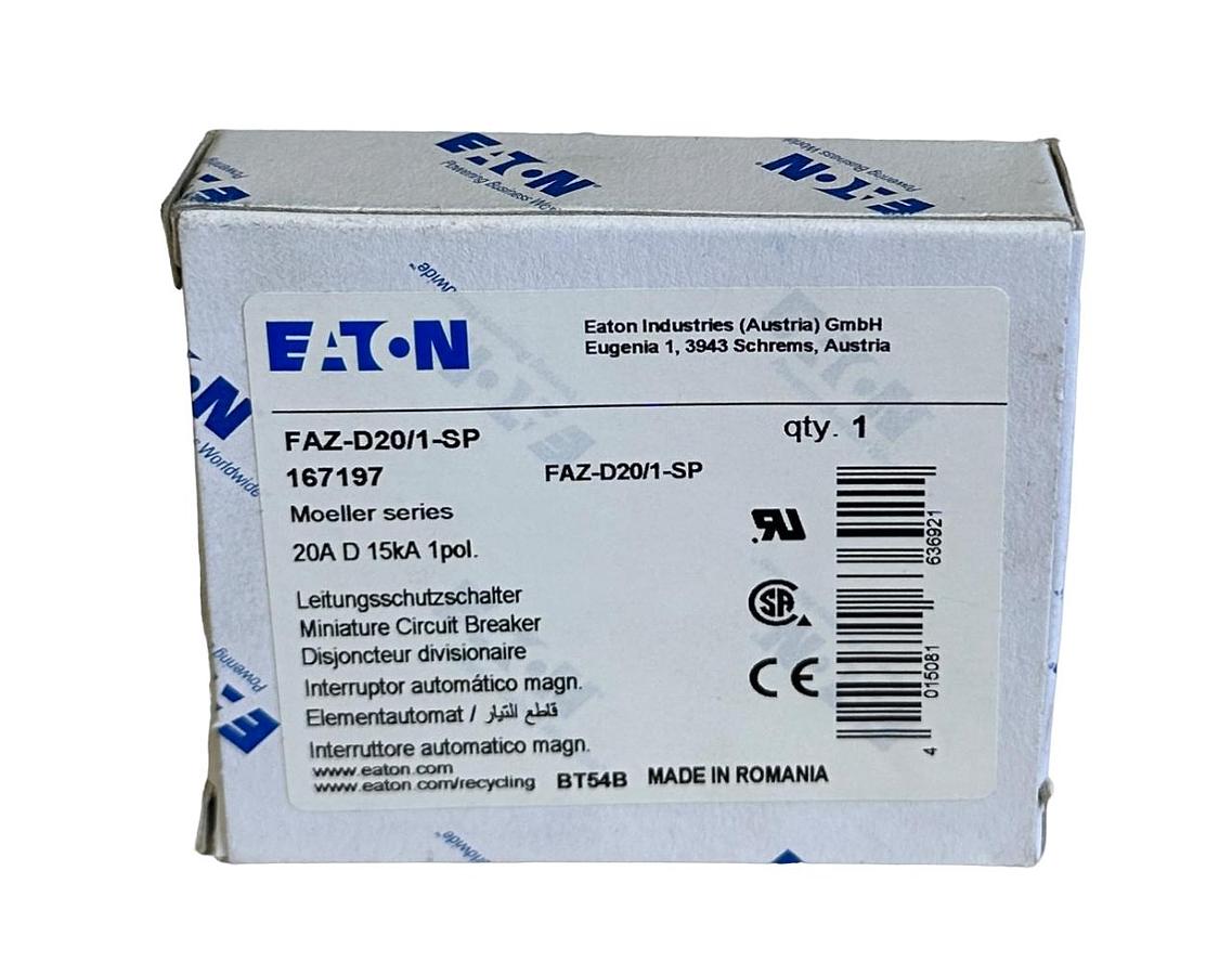 Used NEW EATON FAZ-D20/1-SP / FAZD201SP MINI CIRCUIT BREAKER 20A 15kA 1-POLE 167197