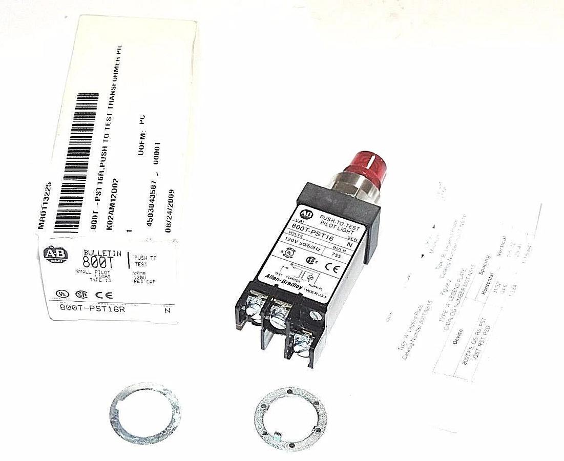 NEW ALLEN BRADLEY 800T-PST16R SMALL PILOT LIGHT, TYPE 13, SER N, 120 V, 50/60 HZ
