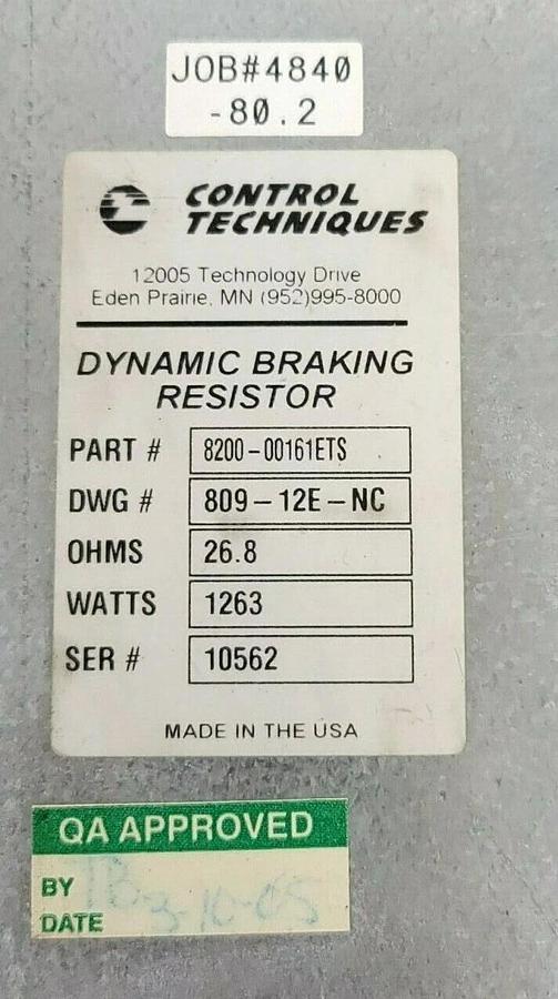 Used CONTROL TECHNIQUES 8200-00161ETS DYNAMIC BRAKING RESISTOR 26.8 OHMS 1263 WATTS
