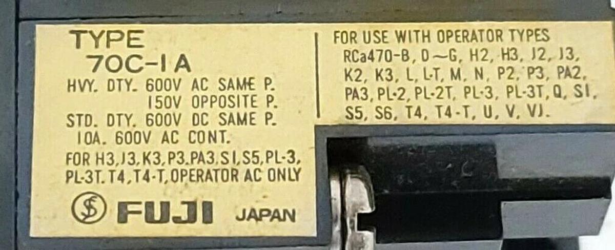 Used LOT OF 4 FUJI ELECTRIC 70C-IA CONTACT BLOCK 70CIA, GREEN PUSHBUTTON