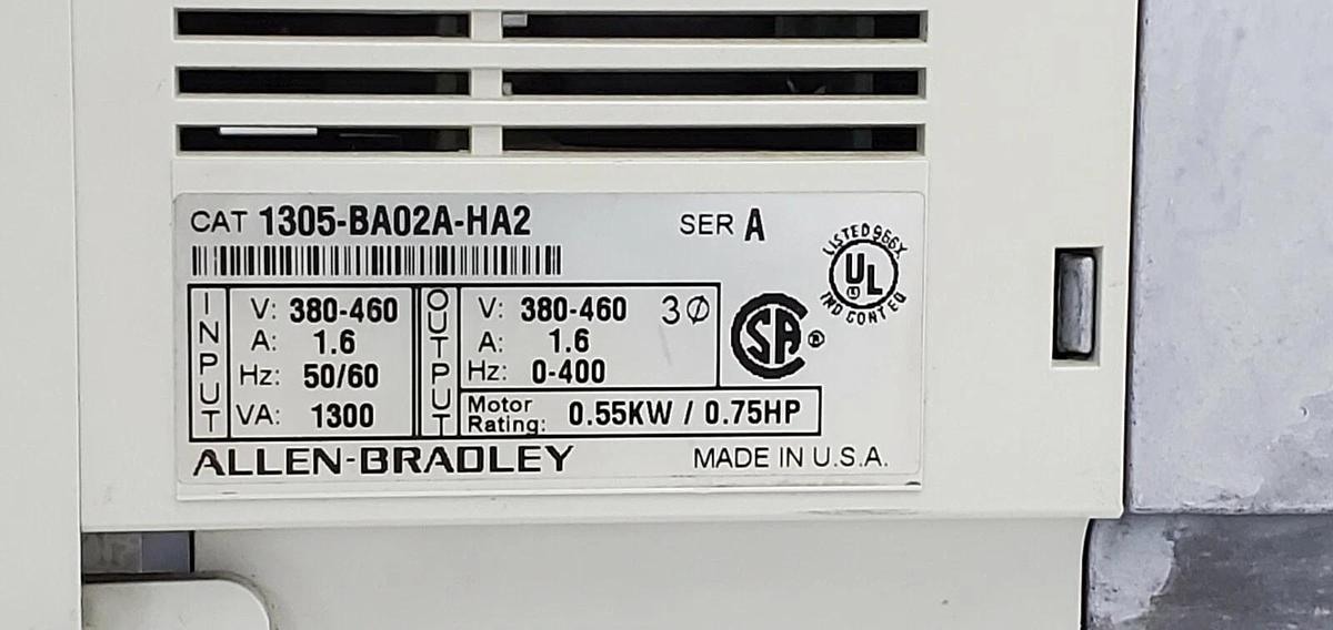 Used ALLEN-BRADLEY 1305-BA02A-HA2 SER. A VARIABLE FREQUENCY AC DRIVE W/ 1201-HA2
