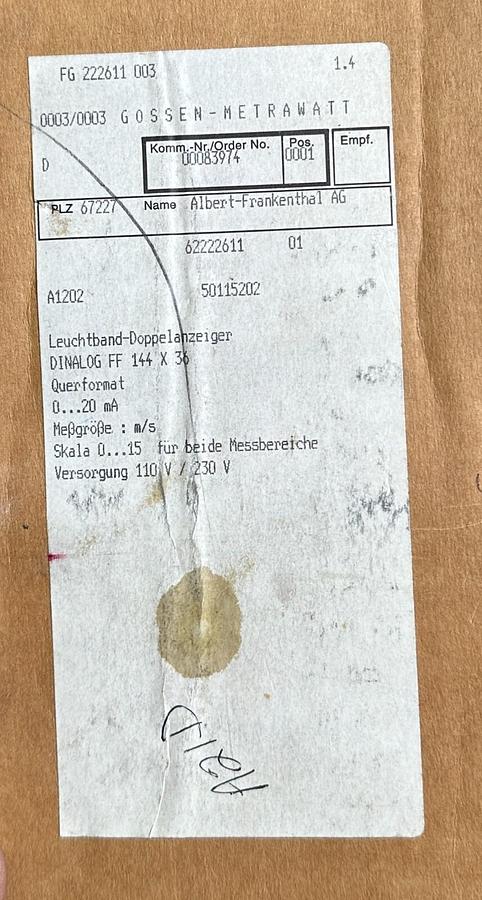 Used NEW GOSSEN-METRAWATT GMBH DINALOG ff 144 x 36 110-240V DUAL BAR MEASURING UNIT