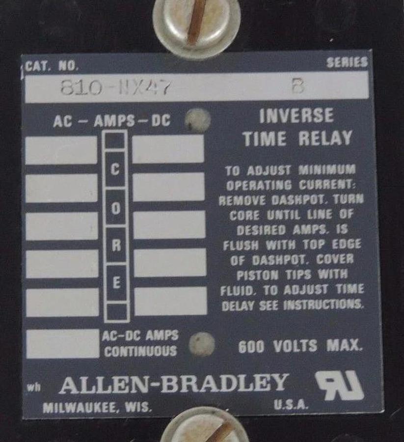 Used ALLEN BRADLEY 810-NX47 SER B INVERSE TIME RELAY 810NX47