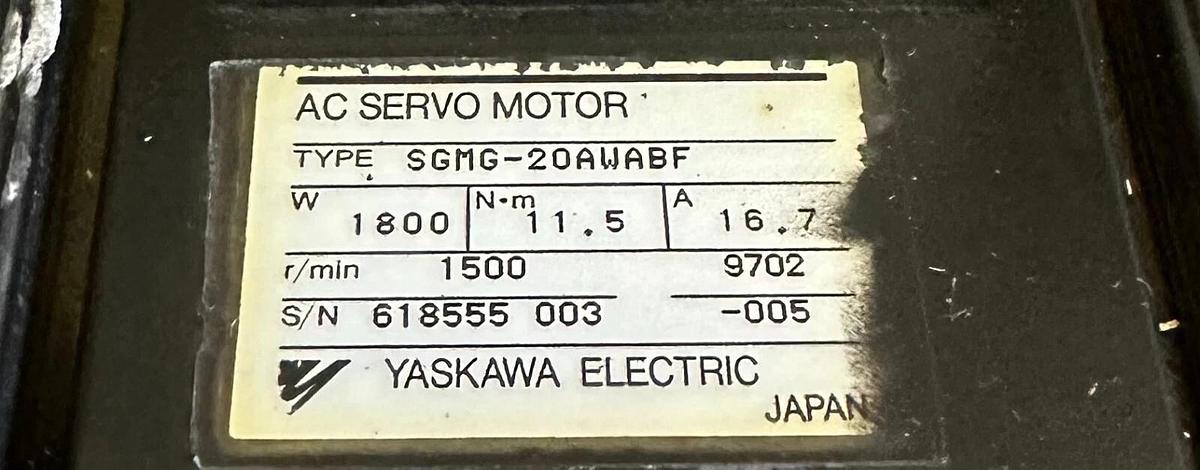 Used YASKAWA ELECTRIC SGMG-20AWABF / SGMG20AWABF AC SERVO MOTOR 1800W 11.5Nm 16.7A