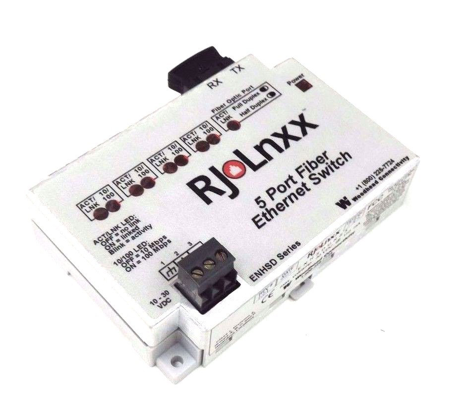 Used NIB WOODHEAD RJ LNXX ENHSDUR-S5 5 PORT ETHERNET SWITCH REV. 1.01 W/ SOFTWARE