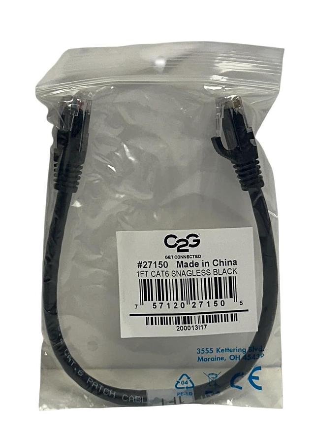 10 C2G CABLES 2 GO 27150 CAT6 SNAGLESS BLACK 1FT EtherNet PATCH CABLES NSFS