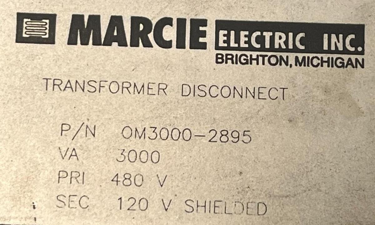 Used Marcie Electric OM3000-2895 Transformer Disconnect Enclosure 3kVA 480V to 120V