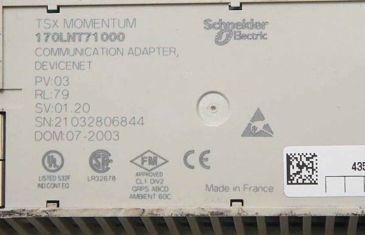 Used SCHNEIDER ELECTRIC 170LNT71000 COMMUNICATION ADAPTER W/ 170AEW34000 I/O BASE