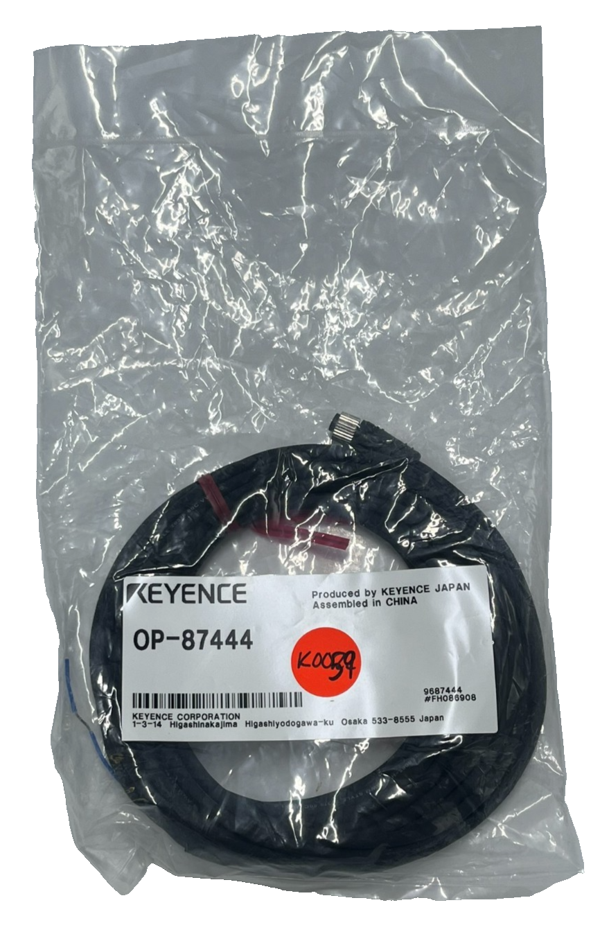 Used Keyence OP-87444 Panel/Monitor Power Cable 5M M8 4-Pin Straight to Strand Wire