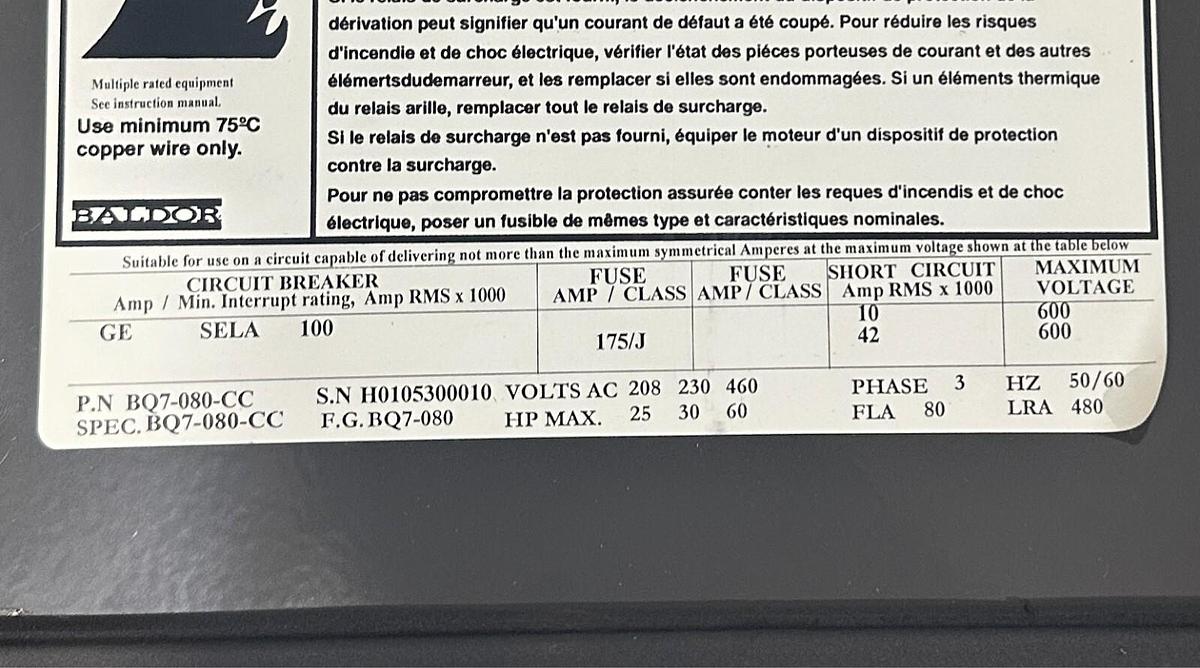 Used BALDOR BQ7-080-CC / BQ7080CC DYNAMIC BRAKE CONTROL F.G.BQ7-080 25-60HP NSNP