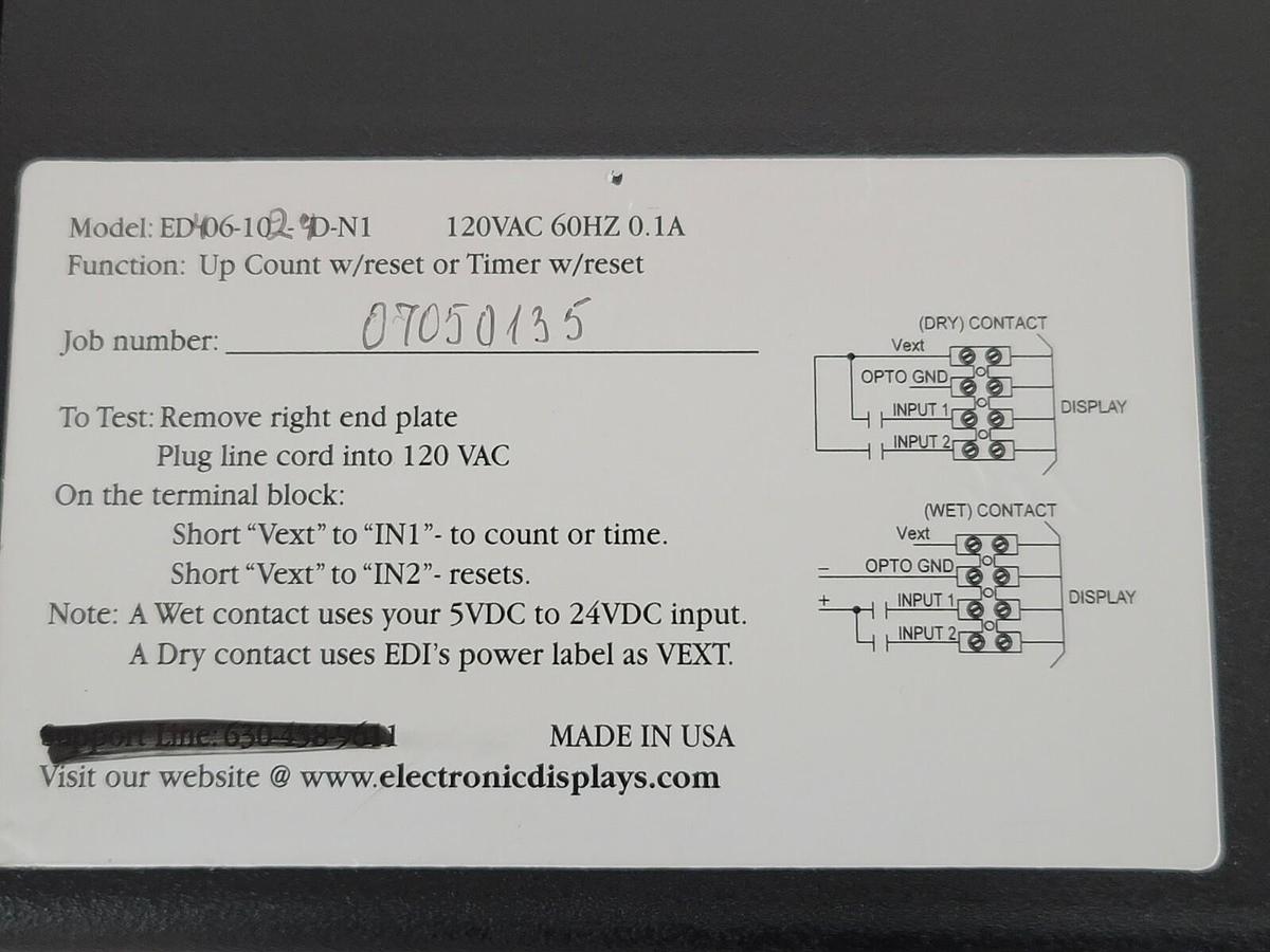 Used NEW EDI ED406-102-4D-N1 UP COUNT W/RESET OR TIMER W/RESET 120VAC 60HZ 0.1A