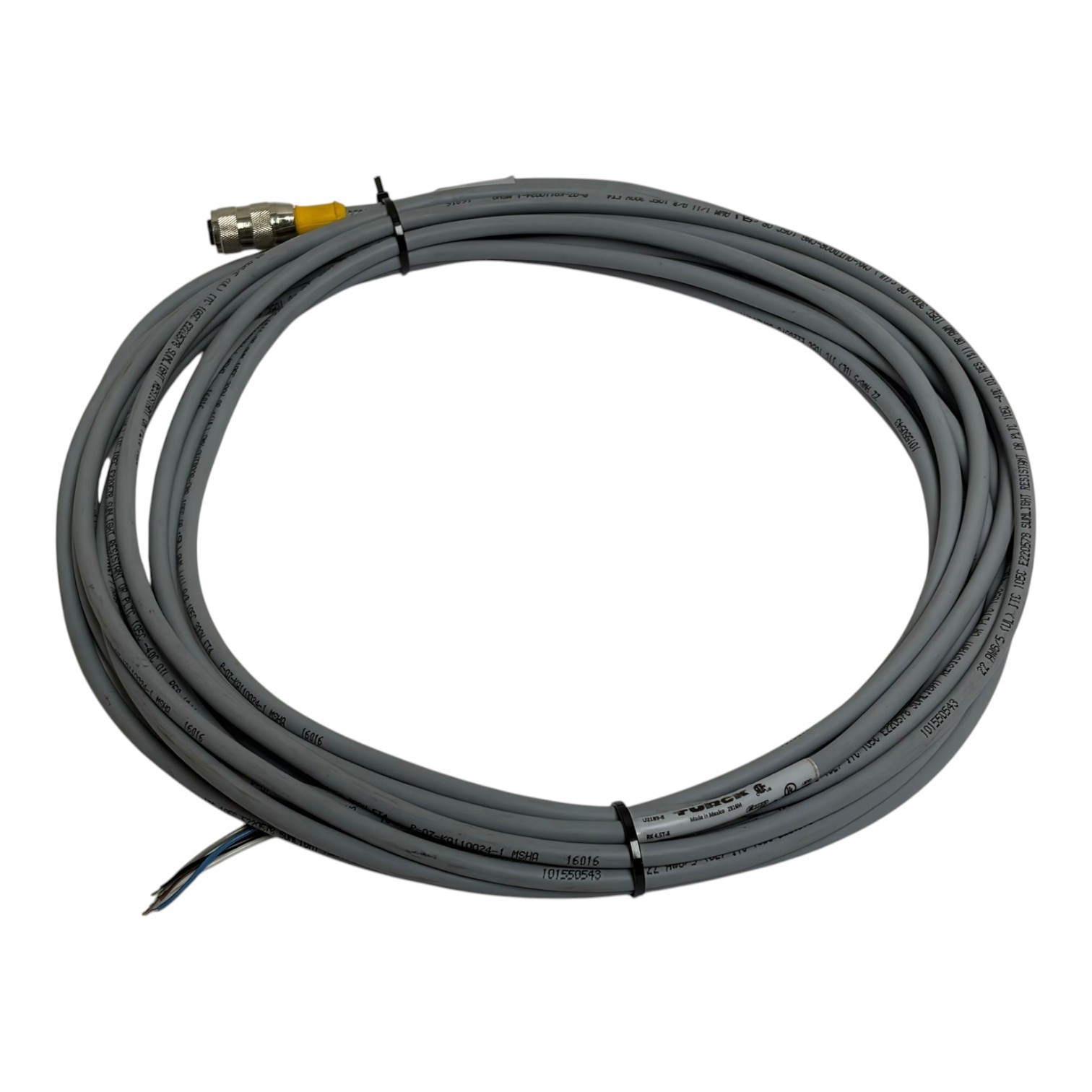 Used Turck RK 4.5T-8 M12 Single-Ended Cordset 5-Wire 22AWG 8 Meter 26.2ft - NSNP