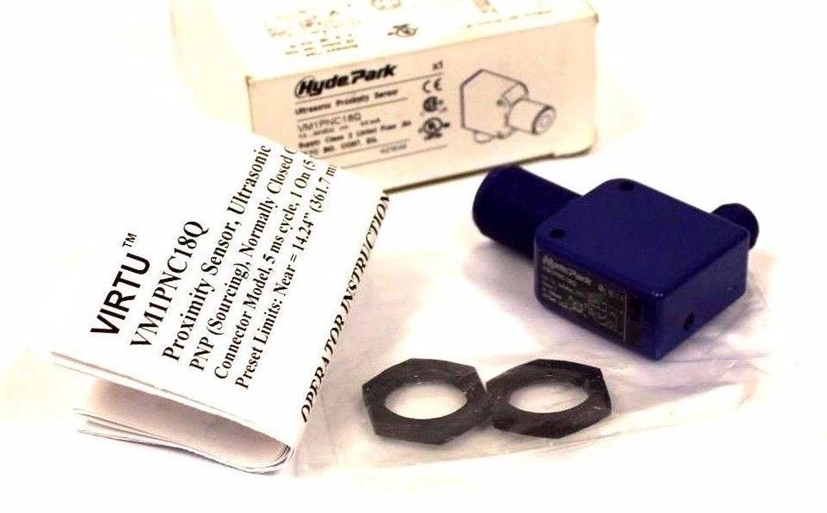 Used NIB HYDE PARK SCHNEIDER VM1PNC18Q ULTRASONIC PROXIMITY SENSOR VM1-PNC-18-Q
