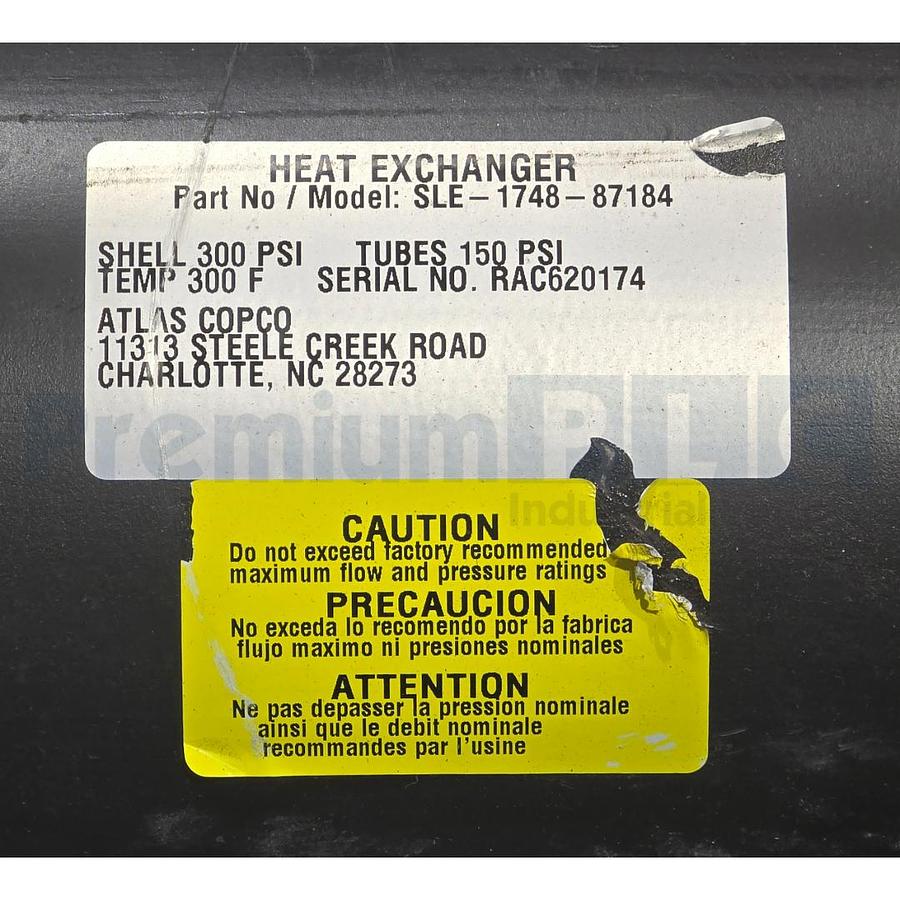 Used ATLAS COPCO TTP SLE-1748-87184 HEAT EXCHANGER SHELL/300PSI TUBES/150PSI 300F 48"