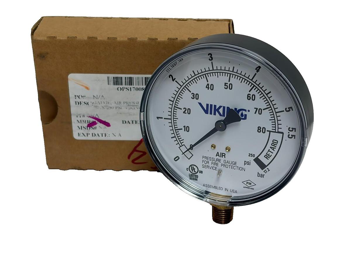 Used Viking Air Pressure Gauge Retard 250 PSI Fire Protection 111.10SP New In Box