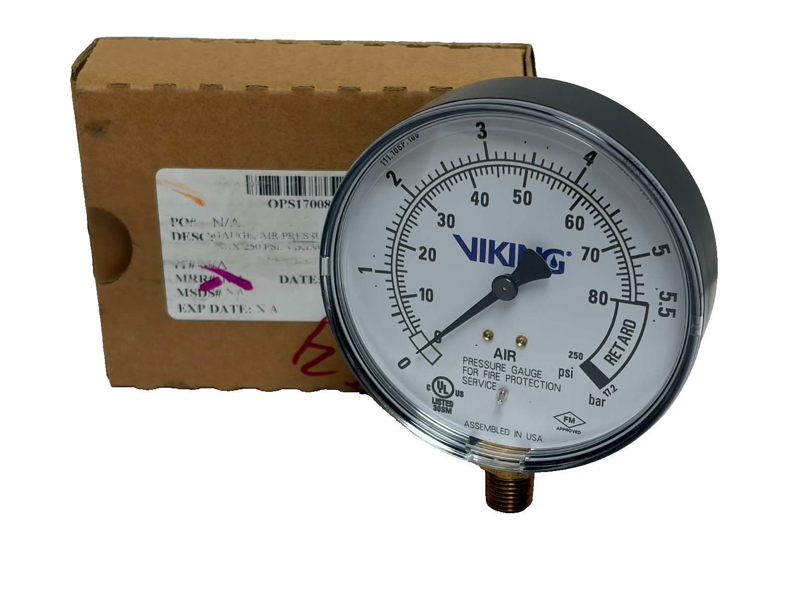 Used Viking Air Pressure Gauge Retard 250 PSI Fire Protection 111.10SP New In Box