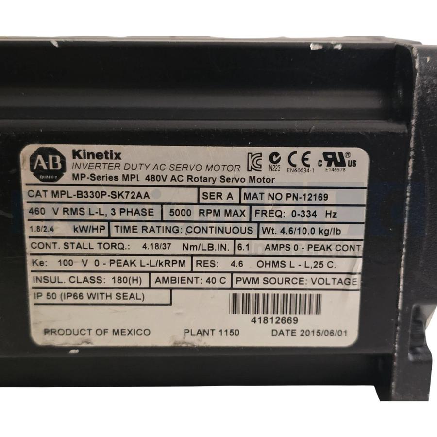 ALLEN BRADLEY MPL-B330P-SK72AA /A Kinetix MP 480V AC SERVO MOTOR NSNP "READ"