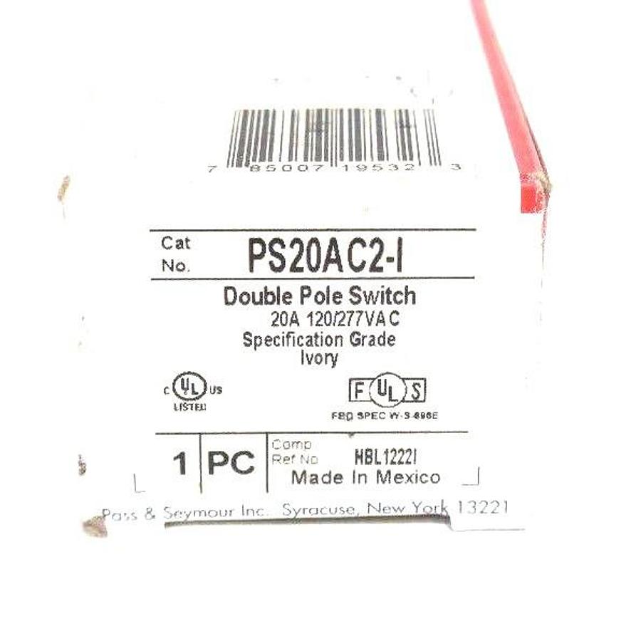 Used LOT OF 2 NIB PASS & SEYMOUR PS20AC2-I DOUBLE POLE TOGGLE SWITCHES 20A, 120/277V